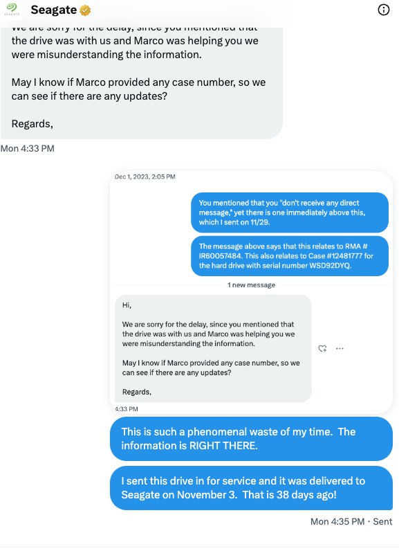 PanzerLegal's tweet photo. @Seagate Why do you people continue to pretend that I'm too stupid to show you that I RESPONDED TO YOU 12/11? https://t.co/W7ZcqhJK1n