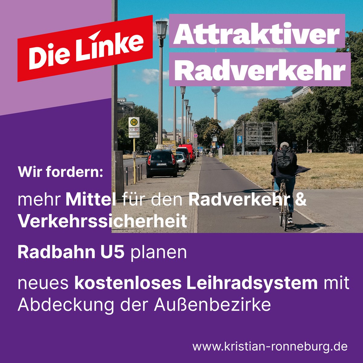 Statt #Radwegestopp a lá #KleiKo Fokus der @LinksfraktionB in den Haushaltsberatungen auf attraktiven Radverkehr, darunter auch ein kostenloses Leih-🚲-System, gezielte Unterstützung für sinnvolle Projekte wie die @RadbahnU5 und Mittel für die #visionzero. #AGH #Linke