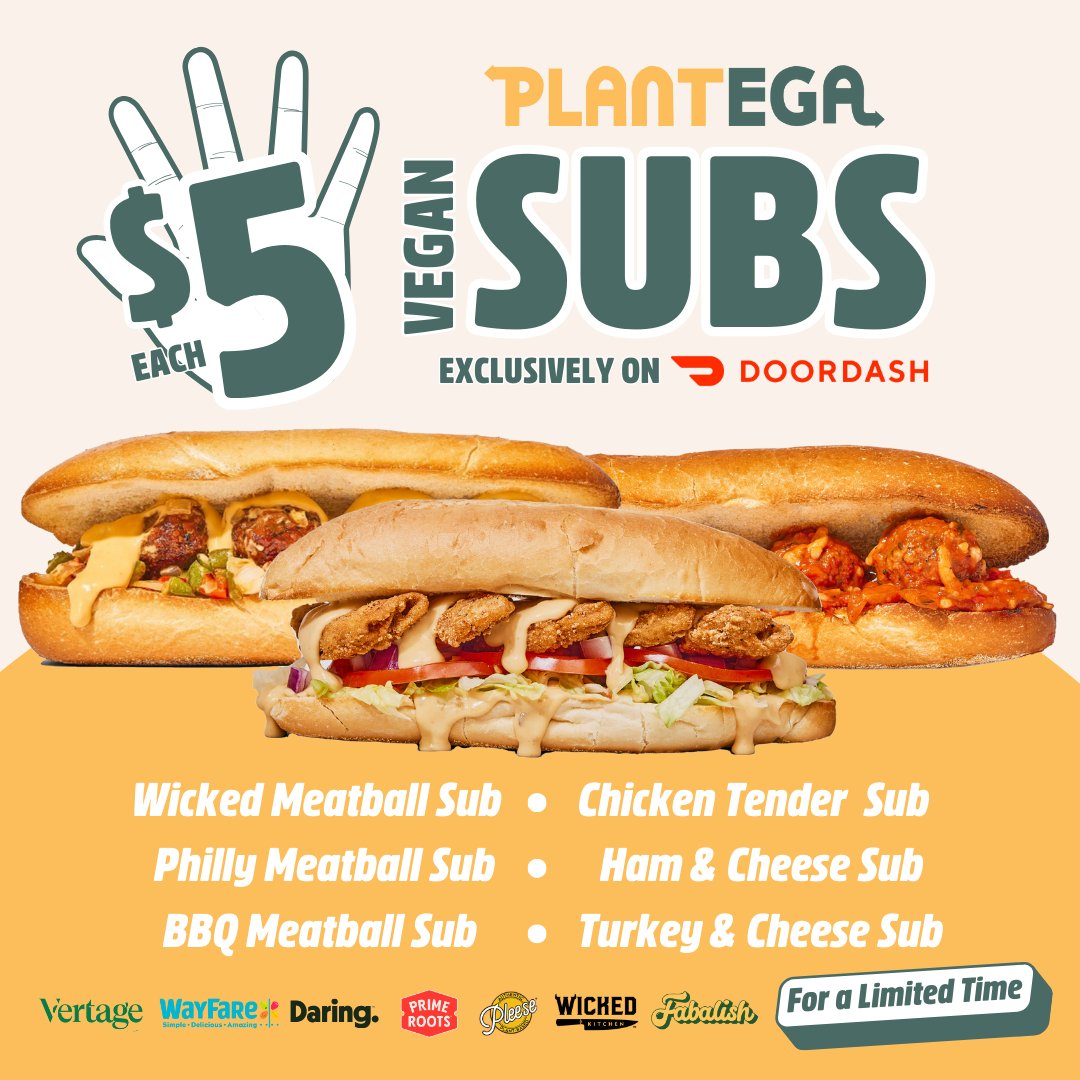 $5 VEGAN SUBS 🌱🥪 Hurry and indulge in our delectable $5 Vegan Subs deal, exclusively on DoorDash! With minimum $20 order, apply 'Spend $20, save on item' promotion at checkout and let your taste buds thank you! Only available until 12/17. #NYC #plantbased