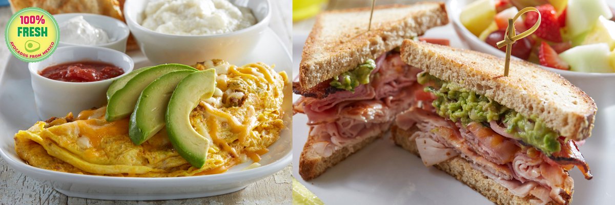 Liven up your weekday lunch with fresh Avocados From Mexico! 🥑 
Enjoy chef-inspired favorites like our Sonoma Club Sandwich, and Bacon Lover's BLT&amp;A, or enjoy breakfast for lunch with our Monterrey Power Omelette.  
What's your pick? Let us know below! 😊