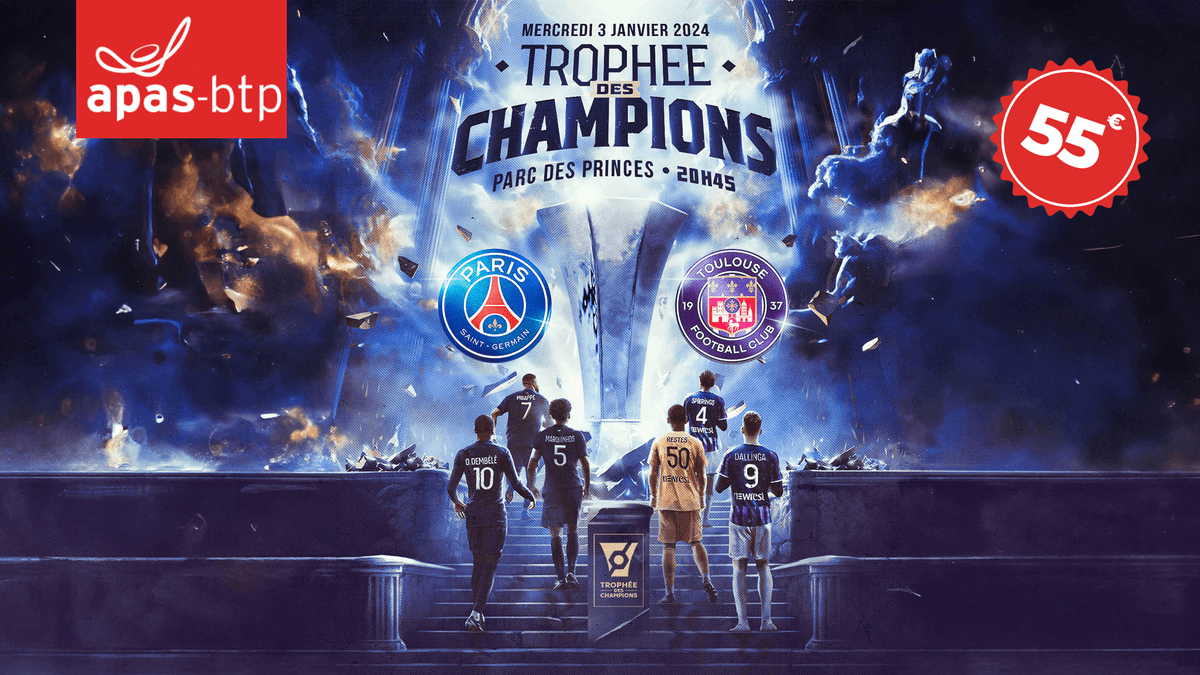 APASBTP's tweet image. 🟧 Assistez à l'affrontement épique entre le PSG et le Toulouse Football Club lors de la 47e édition du Trophée des Champions ⚽

Une soirée incroyable pour tous les fans de football français !

📅 RDV le 03/01/24
Billetterie 👉 bit.ly/APAS_TropheeDe…

#APASBTP