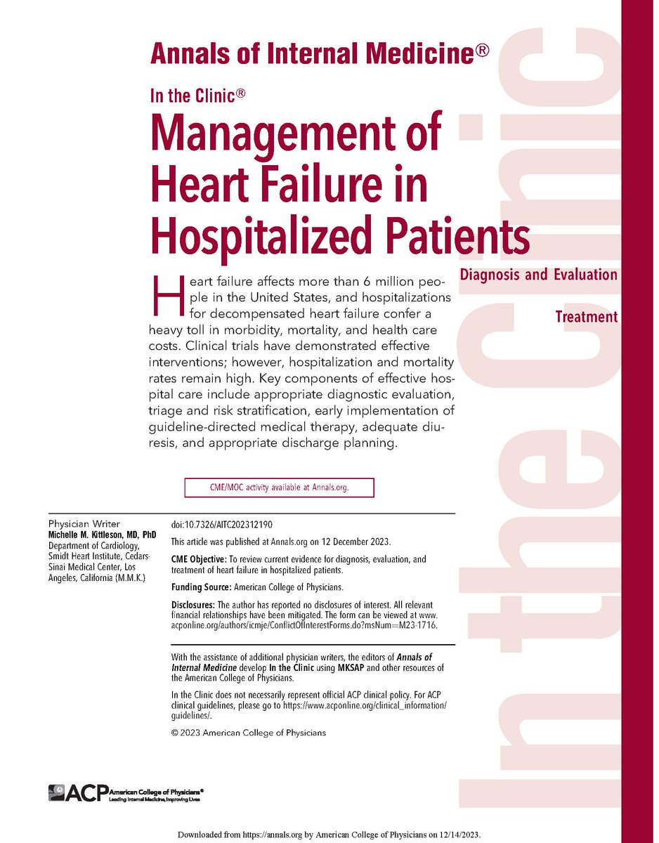 New ‘In the Clinic’--“Management of Heart Failure in Hospitalized Patients” ow.ly/KP8F50QiOxy