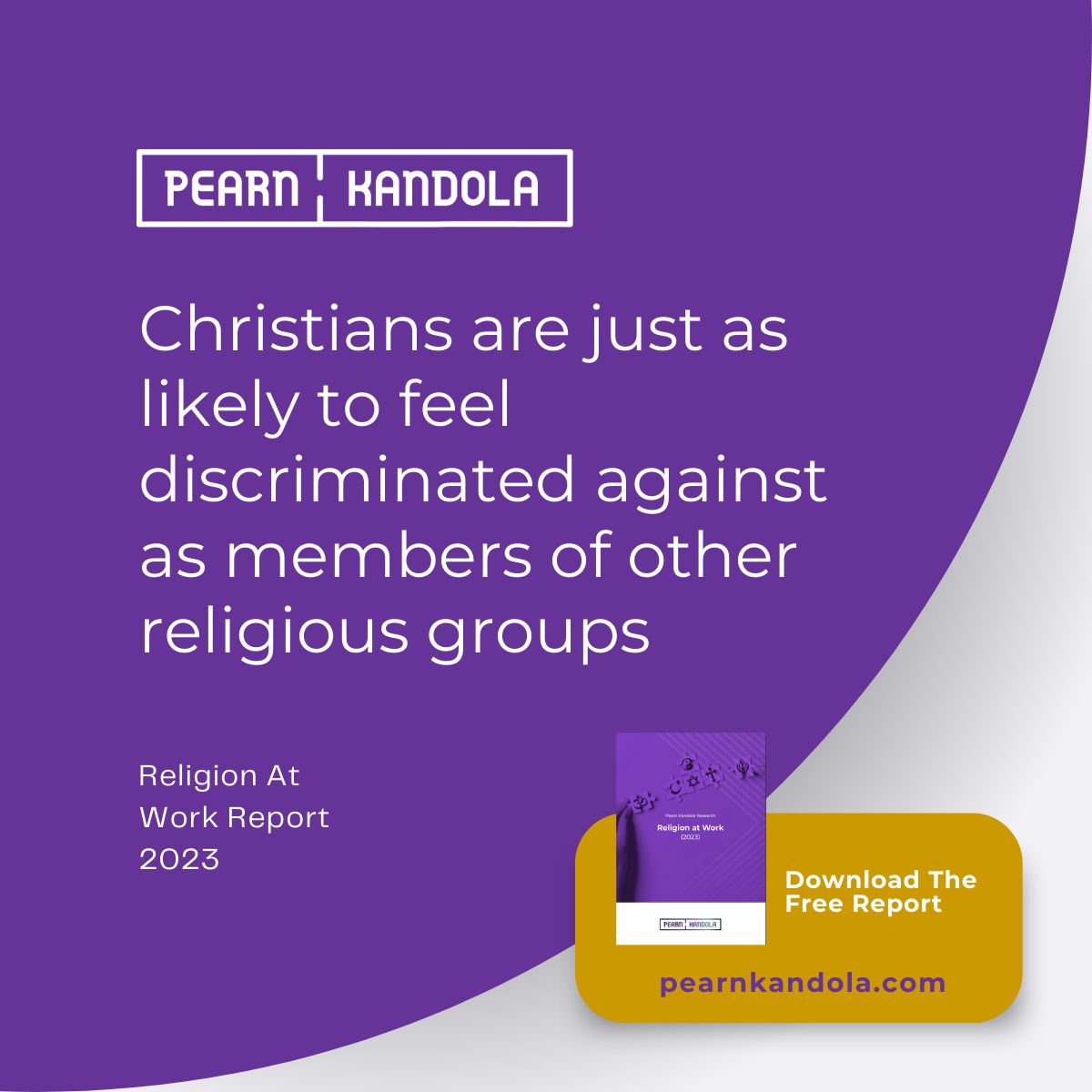 Did you know that Christians are just as likely to feel discriminated against in the workplace as members of other religious groups? This was a key finding in our Religion At Work Report (2023) that may come as a surprise to many. Read the full report: eu1.hubs.ly/H06H6Hd0