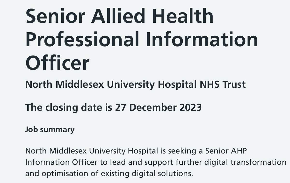 We need an Allied Health Professional digital transformation team member!! Could this be your next role? jobs.nhs.uk/candidate/joba…