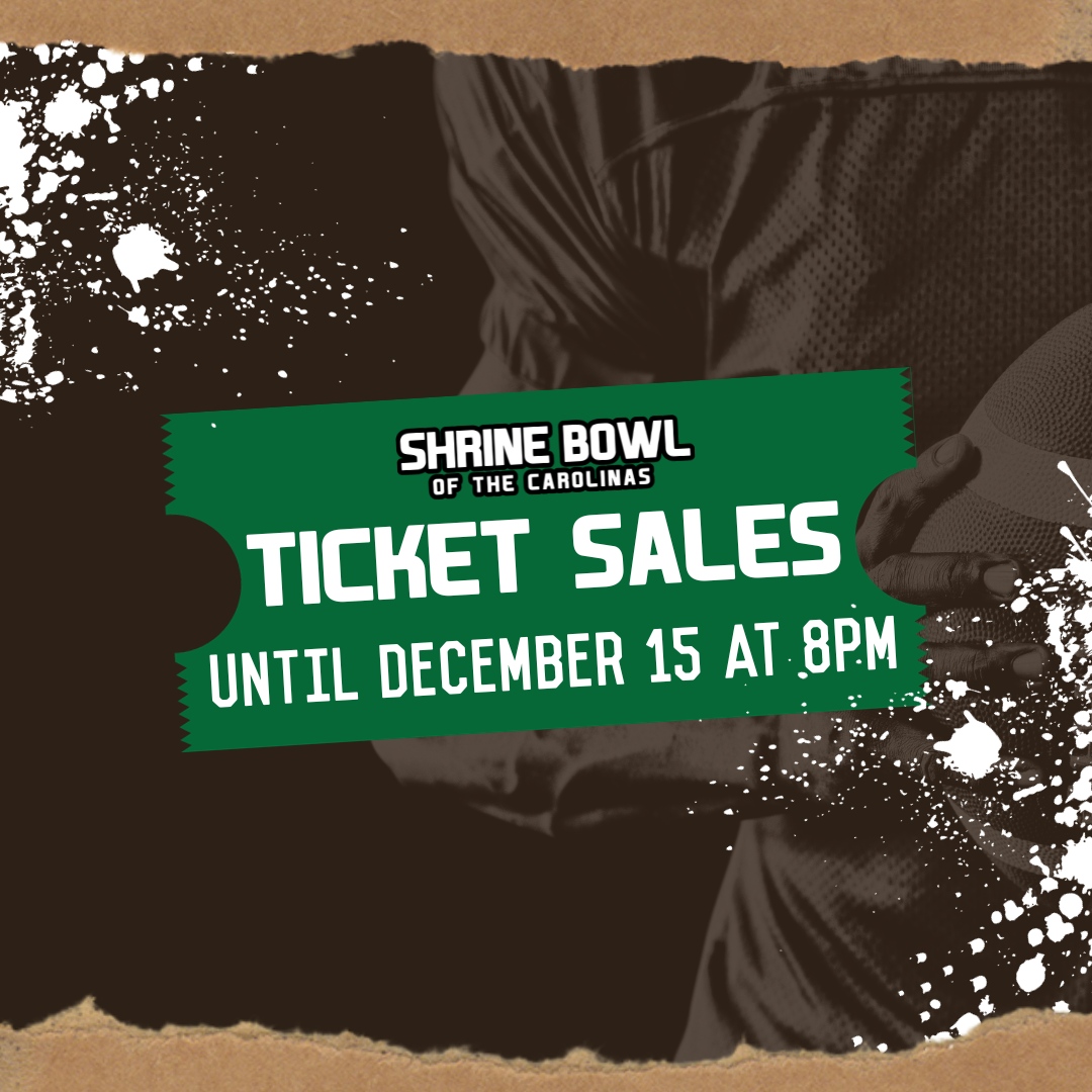 If you haven't done it yet, you are still on time! Tickets close tomorrow! Get your tickets today: 🌐 shrinebowlcarolinas.ticketleap.com 📍SPARTANBURG HIGH SCHOOL VIKING STADIUM 🗓️ Dec. 16th, 2023 #ShrineBowlOfTheCarolinas #ShrineBowl #NC #SC