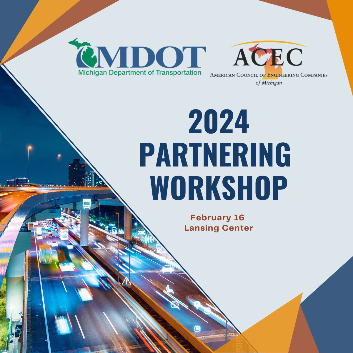REGISTRATION IS OPEN for the 2024 MDOT-ACEC Partnering Workshop - February 16th in Lansing! Full details on the event page - Early bird rates end Jan 26. web.acecmi.org/events/2024MDO… #MDOTACEC <a href="/MichiganDOT/">Michigan DOT</a>