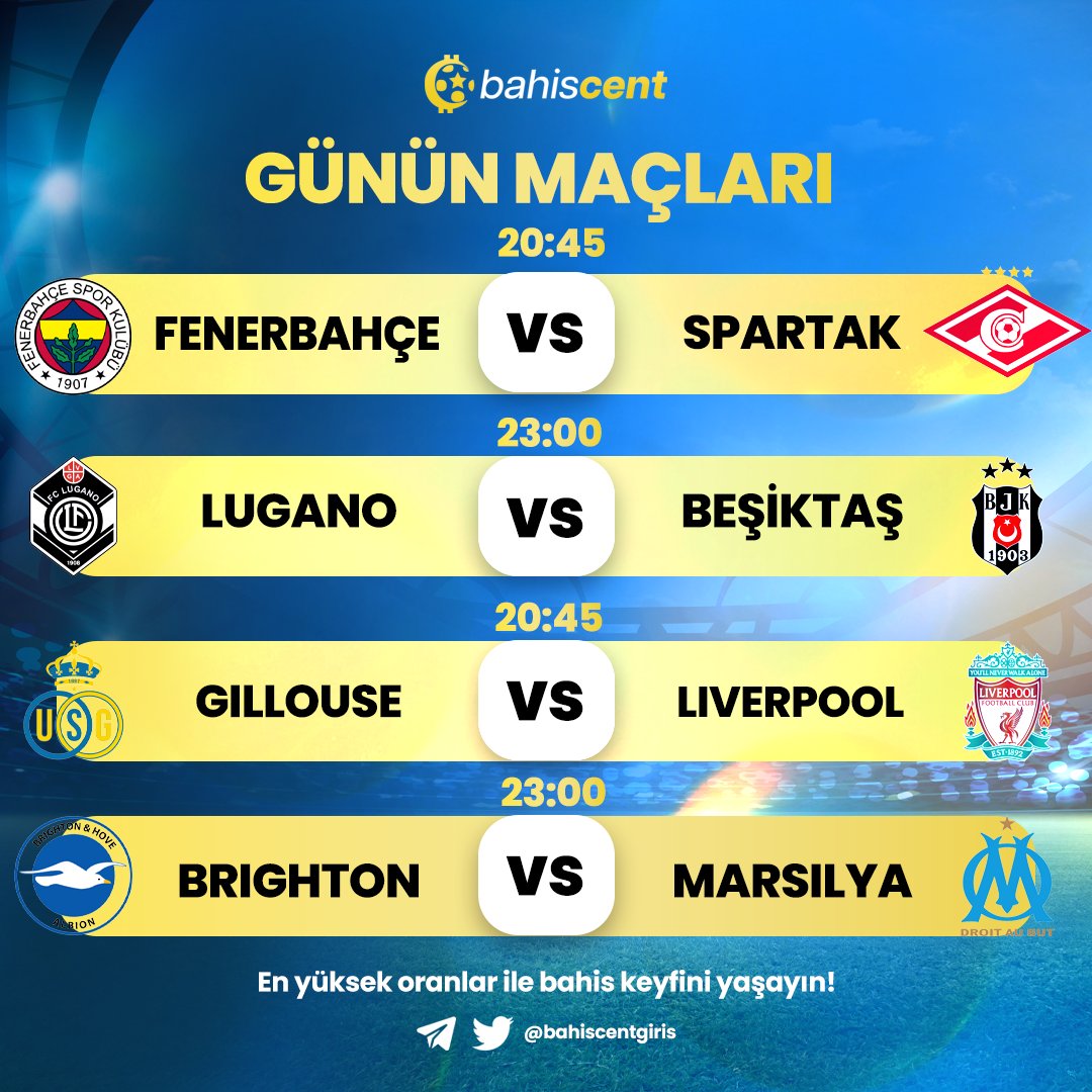 ⚽️BahisCent günün maçlarını sunar: 🚀En yüksek oranlar ile bahis keyfini BahisCent'de yaşayın! Güncel giriş 💻📲 t2m.io/cent #bahis #freebet #iddaa #denemebonusu #freespin #slot #bahiscent #Fenerbahçe #Beşiktaş