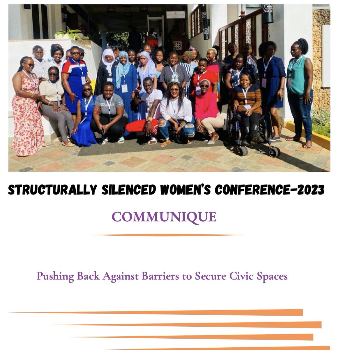 Earlier this year, we held a conference on structurally silenced women with the theme of ‘pushing back against the barriers to safe civic spaces Here is the Communique tr.ee/FVh3NaGphS #PushingAgainstBarriers #SSWConference2023