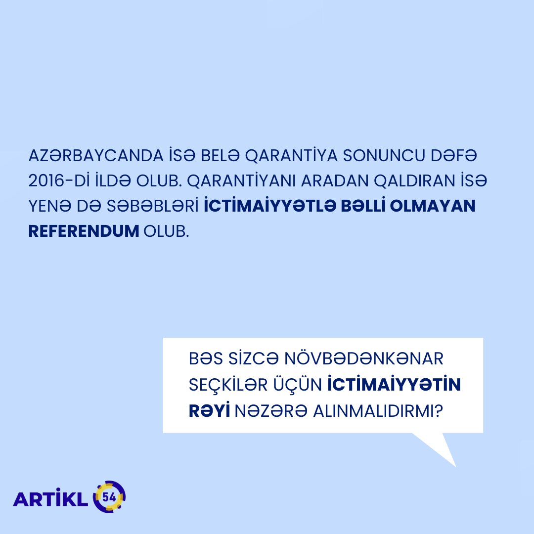 article54PU's tweet photo. 📢Azərbaycanda artıq 3-cü dəfədir ki, növbədənkənar seçkilər təyin olunur.

👎🏼Hökumətə yaxın ekspertlər və medialar prezident seçkilərinin növbədənkənar olmasının səbəbləri barədə açıqlama verməyə çalışsa da, hökumət aydın izahlar vermir. https://t.co/YlWCvlw63H