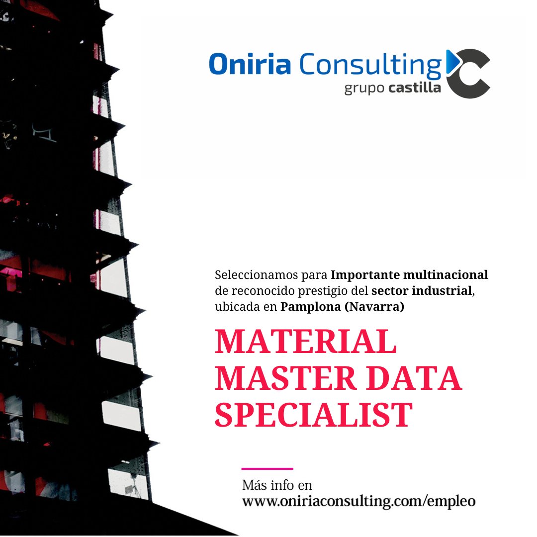 Seleccionamos MATERIAL MASTER DATA SPECIALIST para Importante multinacional de reconocido prestigio del sector industrial, ubicada en Pamplona (Navarra)

ofertas.oniriaconsulting.com/jobs/material-…

#OfertasDeEmpleo #empleo #trabajo #Navarra #rrhh