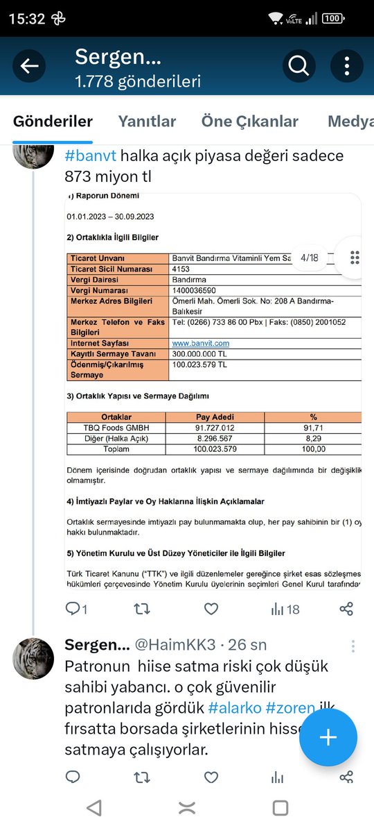#banvt halka açıklık oranı yüzde 8.29 
Dolaşımdaki hisselerin piyasa değeri 888 milyon tl
Piyasada işlem gören lot sayısı aşağıda 👇#alark #alarko mantıklı bir yatırımcının arzı az dolaşımda lotu az bir şirketi portföyüne katmalıdır.