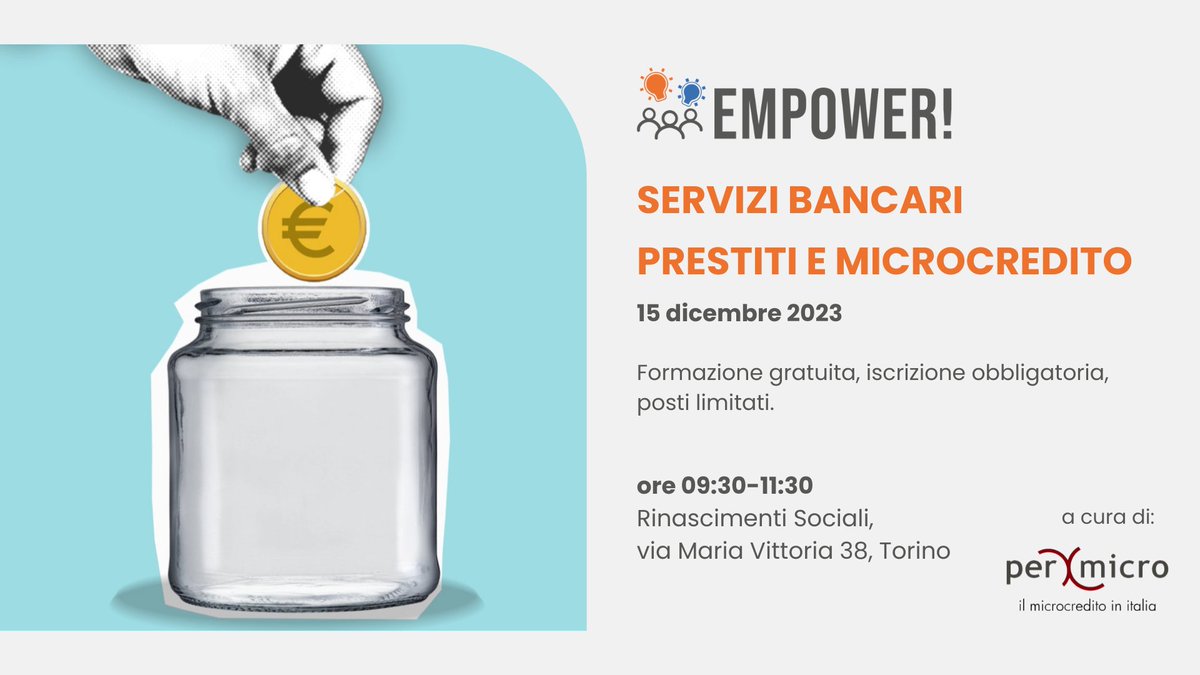 Domani un nuovo incontro formativo gratuito rivolto a cittadini di nazionalità #extraUE residenti a #Torino e provincia, nell'ambito del progetto #EmpowerTO.
🔔 Facci sapere se verrai: lnkd.in/dnfXumWR

#educazionefinanziaria #PAFMI