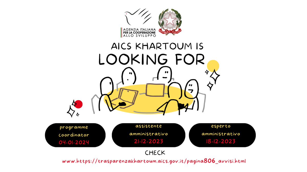 AICS_Khartoum (@aicskhartoum) on Twitter photo ๐ทHAI ANCORA TEMPO PER APPLICARE PER AICS AICS Cooperazione Khartoum con competenza per Eritrea e RCA
๐ทGUARDA IL SITO ๐ท
trasparenzakhartoum.aics.gov.it/pagina806_avviโฆ...
๐ทPROGRAMME COORDINATOR ๐ท04.01.2024
๐ท ASSISTENTE AMMINISTRATIVO ๐ท21.12.2023
๐ท ESPERTO AMMININISTRATIVO ๐ท18.12.2023 ๐ทHAI ANCORA TEMPO PER APPLICARE PER AICS AICS Cooperazione Khartoum con competenza per Eritrea e RCA
๐ทGUARDA IL SITO ๐ท
trasparenzakhartoum.aics.gov.it/pagina806_avviโฆ...
๐ทPROGRAMME COORDINATOR ๐ท04.01.2024
๐ท ASSISTENTE AMMINISTRATIVO ๐ท21.12.2023
๐ท ESPERTO AMMININISTRATIVO ๐ท18.12.2023
