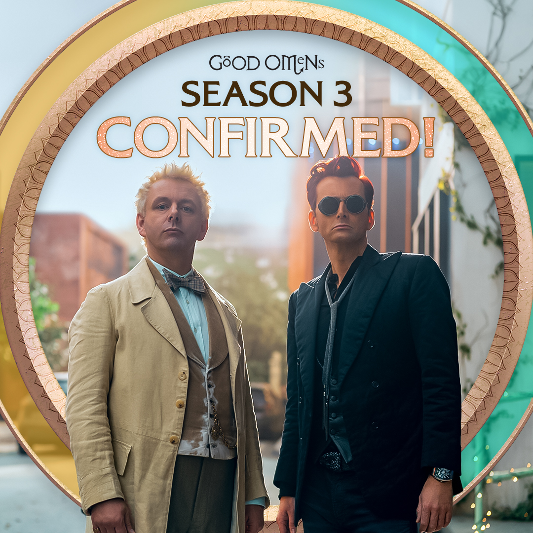 We are ineffably elated to confirm that Good Omens will return for a third season! This calls for a round of hot chocolate and sweet treats!