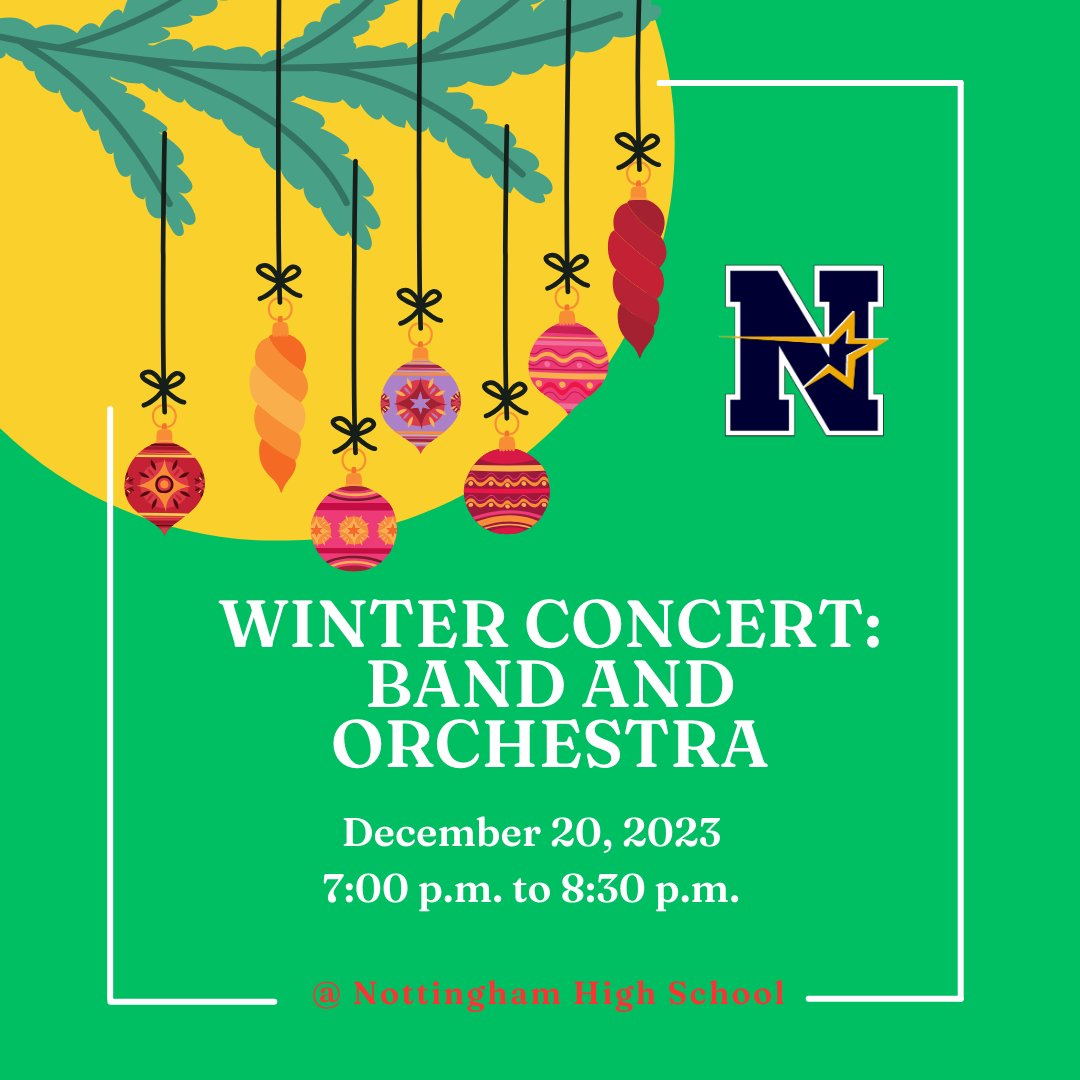 Save the date for the Nottingham Winter Instrumental Concert! The Northstar Concert Band and the HTSD Orchestra will perform on December 20 at 7:00 p.m. in the Auditorium.