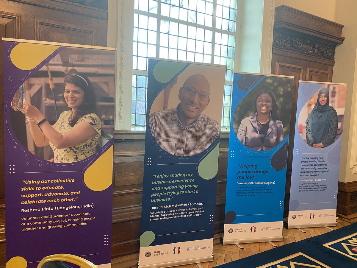 Welcoming New neighbours laughing at the Belfast City Hall. It was a well attended event. Thank to Conway Education Centre for making this possible.