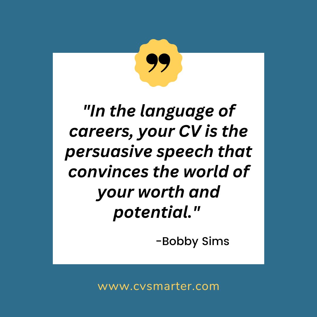 'In the language of careers, your CV is the persuasive speech that convinces the world of your worth and potential. '-Bobby Sims
#ResumeRevolution #CareerCrafting
