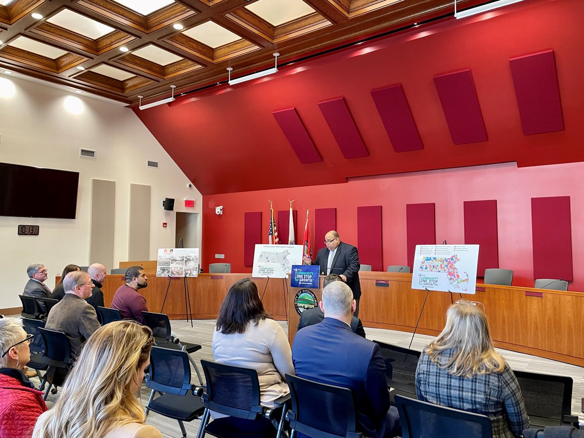 MassDev's tweet photo. Yesterday our Prez & CEO @danrivera01843 joined @MassEOED, Mayor DiNatale & state & local leaders in #Fitchburg to highlight nearly $1M in awards from the #CollaborativeWorkspace Program through this year’s Community One Stop for Growth ➡️ https://t.co/tmwNylKJMx https://t.co/COrVRX4MCV