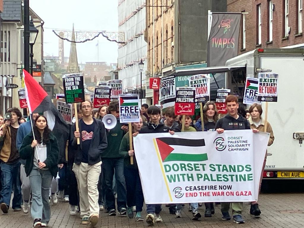 Brilliant demo in Dorchester as students from Thomas Hardye school walk out for #Palestine. 🇵🇸✊ #CeasefireNow #FreePalestine