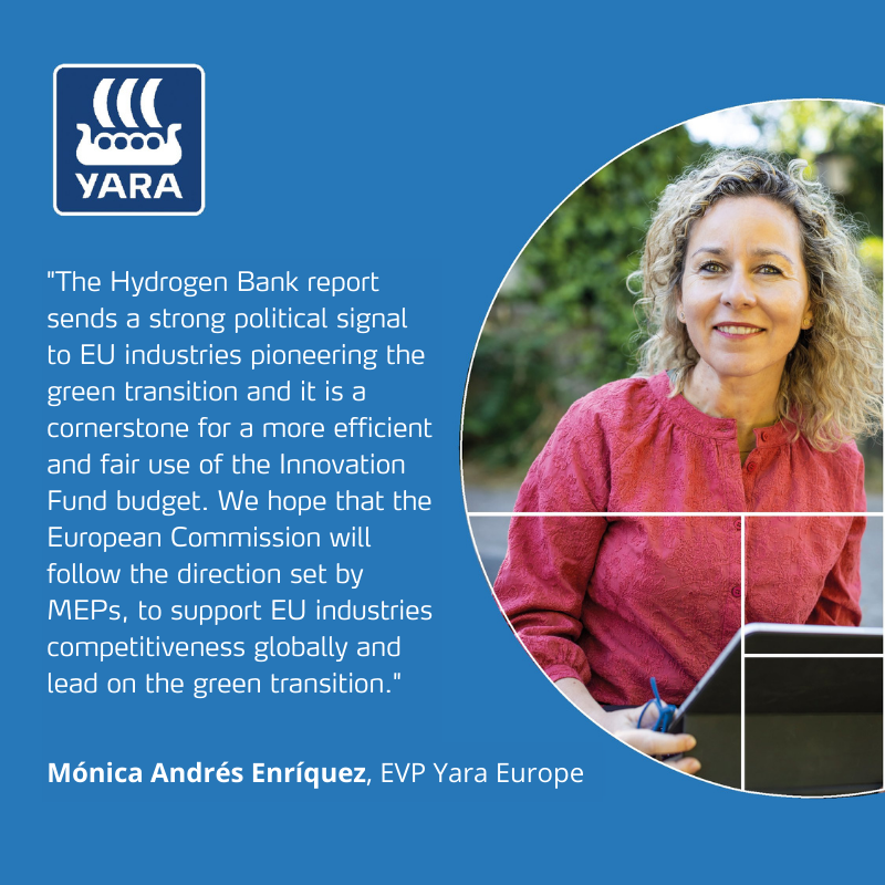 📢 Great news for the #hydrogeneconomy!

Today, MEPs adopted the #HydrogenBank report at the @Europarl_EN, setting the tone for the future auctions. Yara supports this outcome as it is key to achieve the #REDIII target and a greener future. 🎯💚