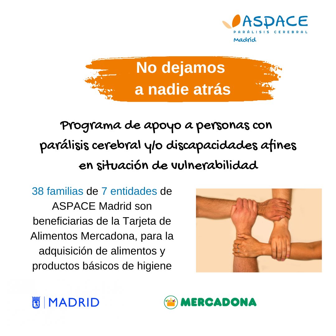 Gracias a <a href="/DecideMadrid/">Decide Madrid</a>, que hace posible nuestro programa de apoyo a personas con parálisis cerebral y/o discapacidades afines en situación de vulnerabilidad, 38 familias de 7 entidades son beneficiarias de la Tarjeta de Alimentos <a href="/Mercadona/">Mercadona</a> 👼❤️‍🩹