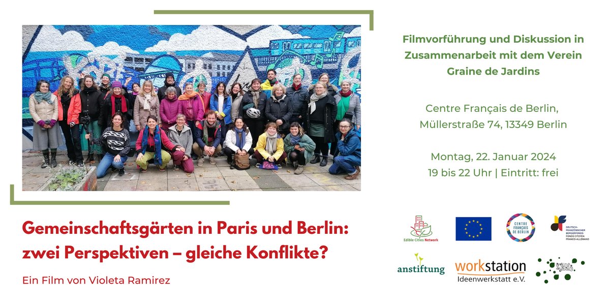 Join us on Jan. 22 in Berlin for the screening of the documentary about the exchange between urban gardeners from Paris and Berlin and learn more about the challenges that these urban activists face in both cities. Find out more and register for free here: eventbrite.es/e/771586224167…