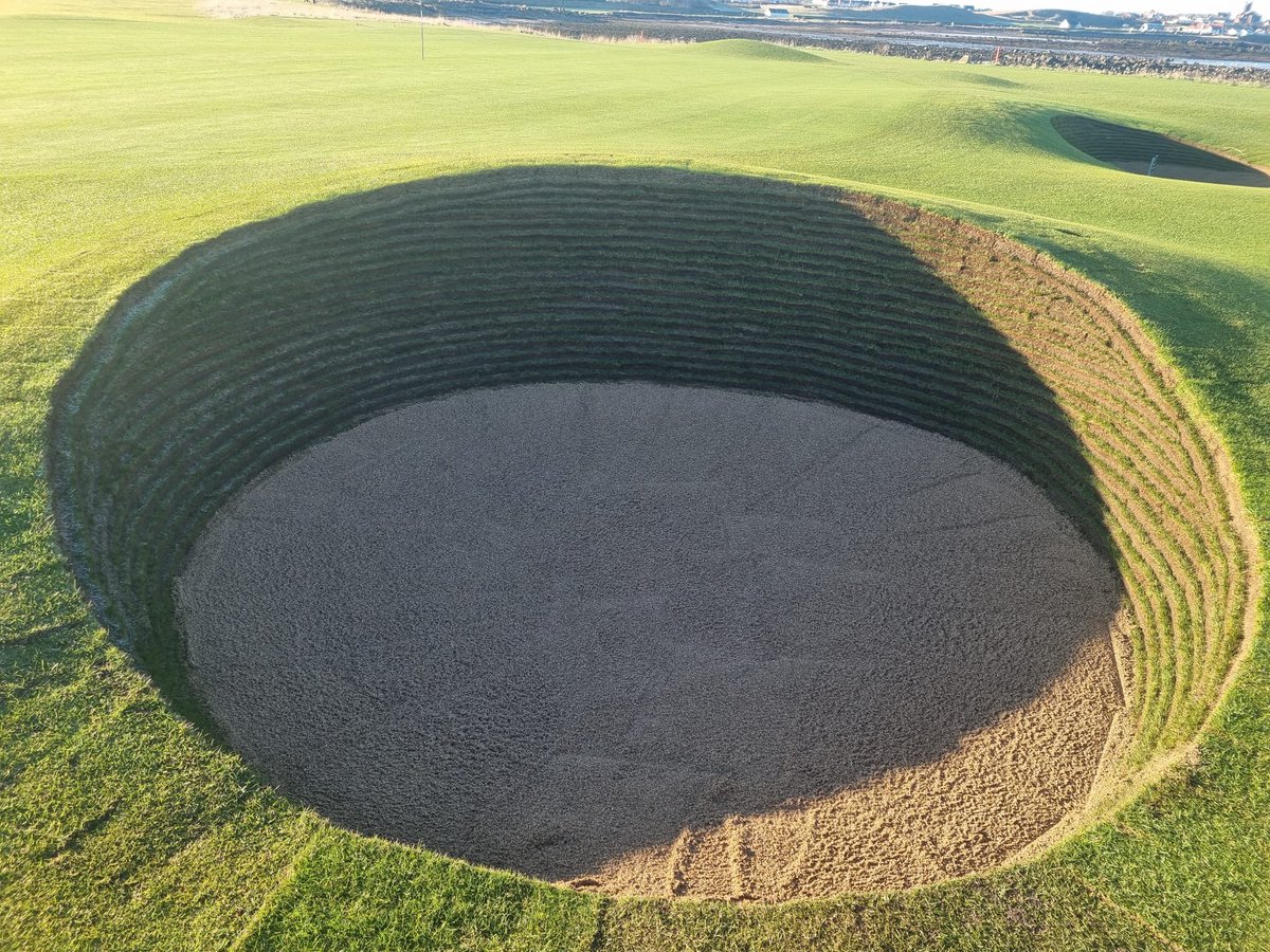 Busy shift at @dunbargolfclub Fairway aeration commencing @WiedenmannUK Greens and Tees getting a pedestrian mow with bunker renovations also continuing