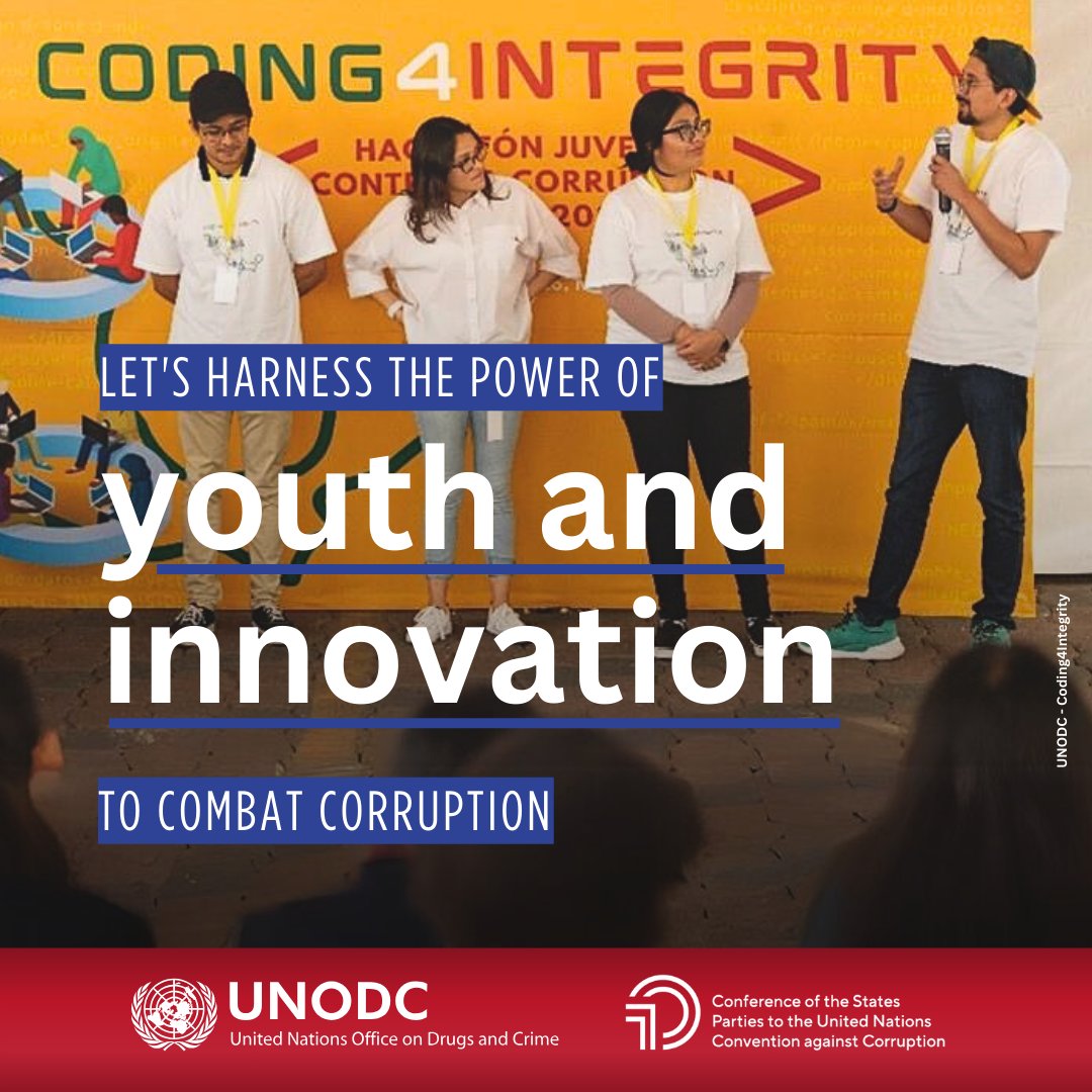 Youth can help against corruption❗️ Today at #CoSP10, @UNODC & @EUHomeAffairs are joining forces to discuss education’s evolving role to prevent & counter #corruption. Let’s empower💪 youth to build a culture of integrity & respect for the rule of law. #UnitedAgainstCorruption