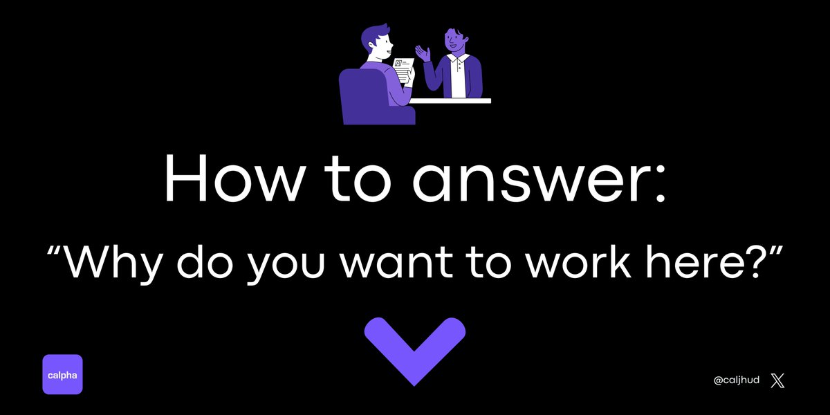 caljhud's tweet photo. Don’t mess up on this interview question:

"Why do you want to work here?"

Here’s the best way to answer and turn more interviews into offers in 2024 https://t.co/MEy3mfqkQF