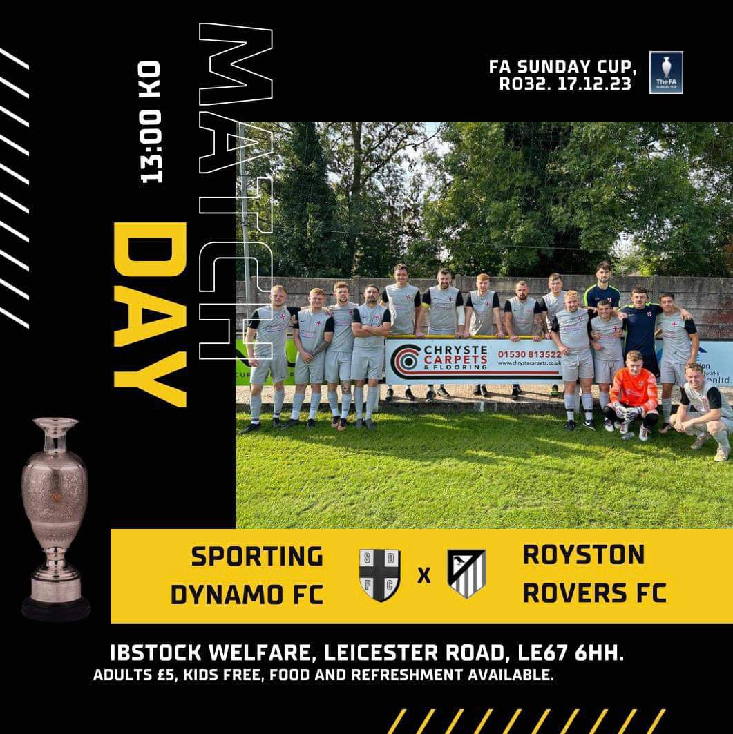 Good luck to our friends Royston Rovers FC @RoystonRoversFC for their trip to Sporting Dynamo FC @DynamoSporting in the Sunday FA Cup @FASunday_Cup