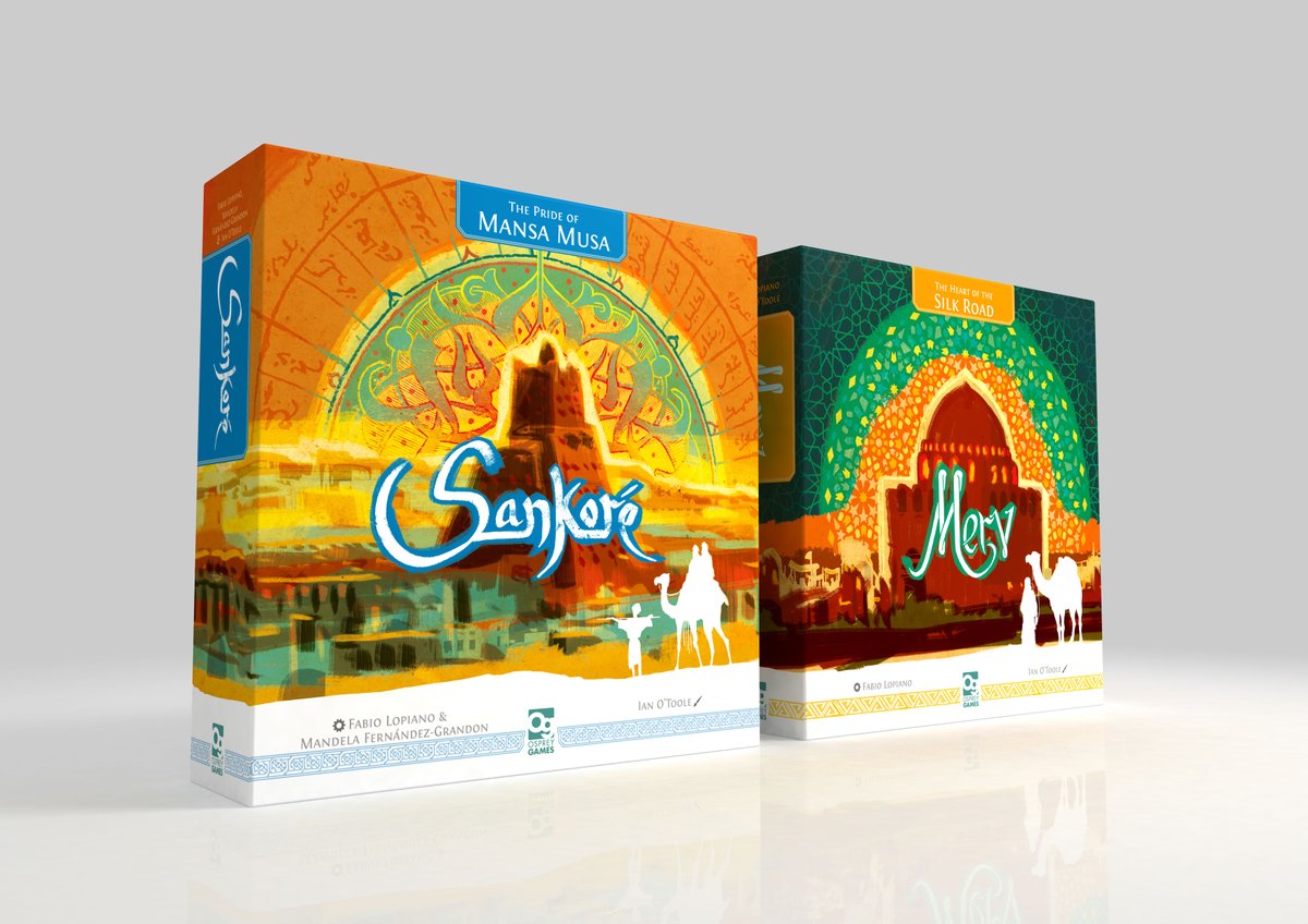 🔥🔥 Out January, Sankoré is a eurogame about the University of Sankoré in 14th-century Timbuktu, designed by <a href="/flopiano/">Fabio Lopiano</a> &amp; @mandelafg, with art by <a href="/ianotooletweets/">Ian O'Toole</a>…

While it's the spiritual successor to Merv, Sankoré is a standalone game with unique, brand-new mechanics!