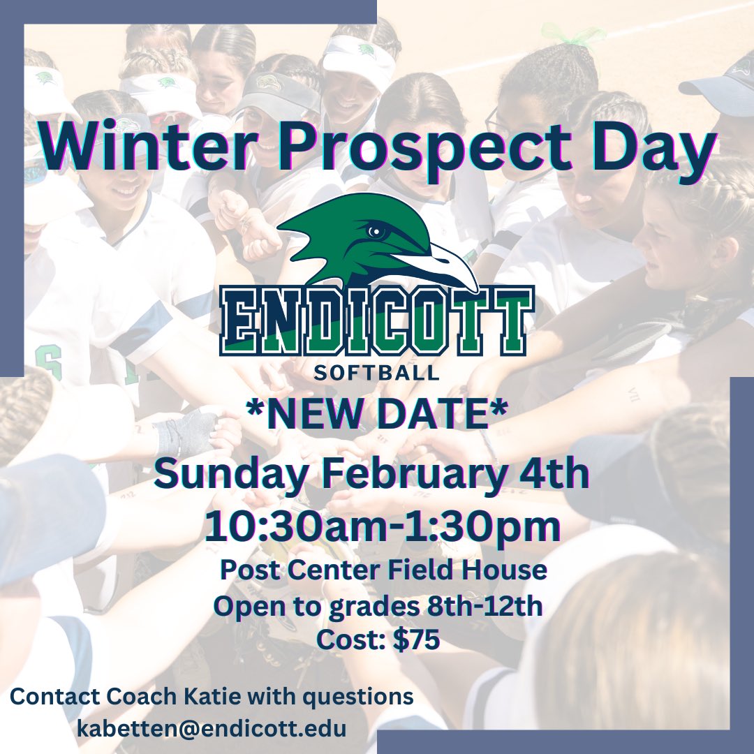 🚨New Date for Winter Prospect Day🚨

Due to a scheduling conflict our new date is now Sunday February 4th for our Winter Prospect Day Clinic!!! 

Open to grades 8th-12th
Information session and campus tour following the clinic 

➡️NEW Link to sign up: forms.gle/aQFU6Z8J5g6Rbm…