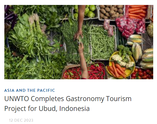 🥗 Thrilling Update! 🍽️ @UNWTO has completed the Gastronomy Tourism Project in Ubud, Indonesia, aiming to transform it into a global hub of sustainable gastronomy tourism 🇮🇩 🔍 Ready to KNOW more? 🔗 bit.ly/481uA35 #GastronomyTourism 🥘@ZoritsaUrosevic 🌶️