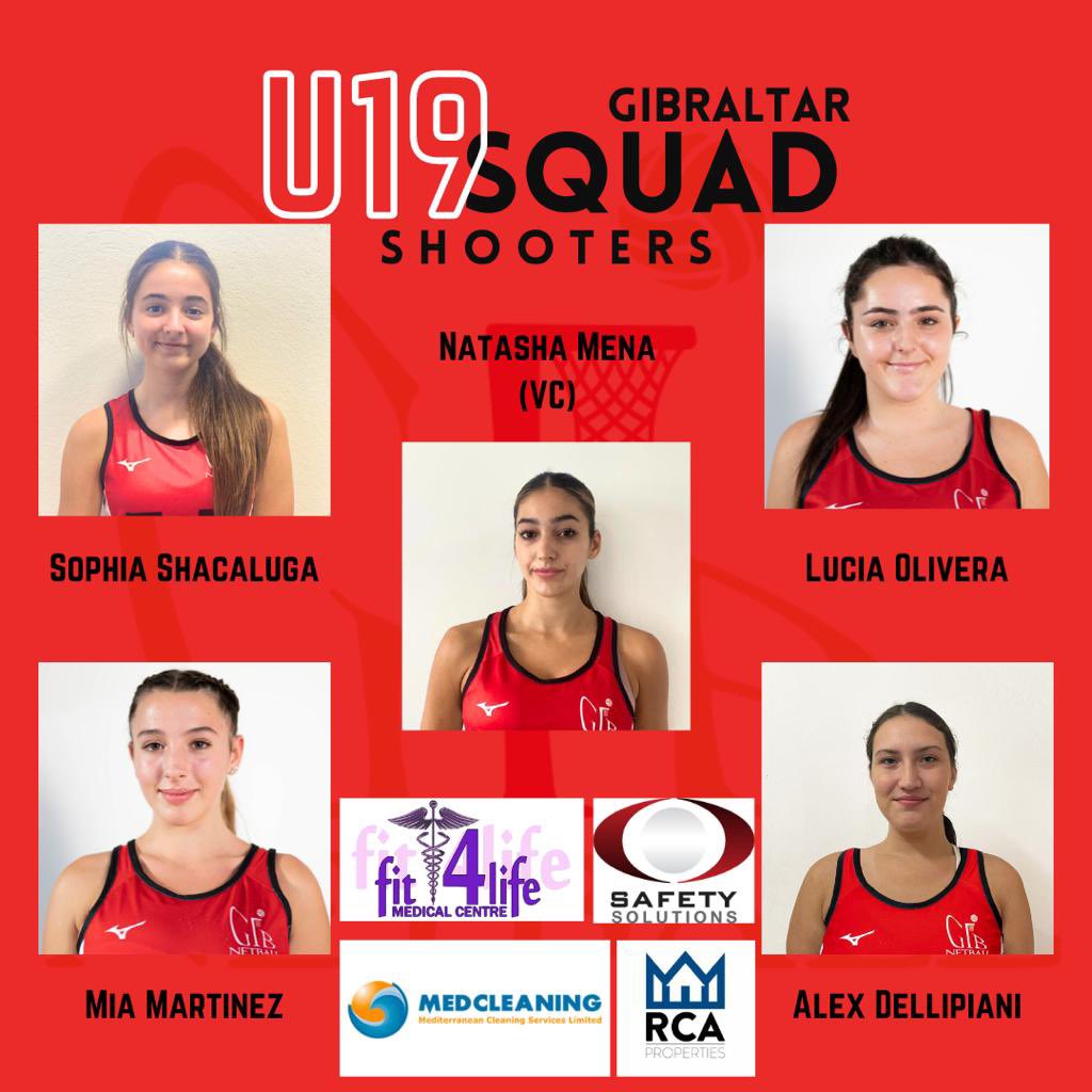 Introducing our shooters for the @EuropeNetball U19 Pilot training event being held this weekend in Loughborough! 🇬🇮 📸 @noellelaguea (some) A huge thank you to these companies for sponsoring our players🙌🏽 #GibNetball #U19s #StrongerTogether