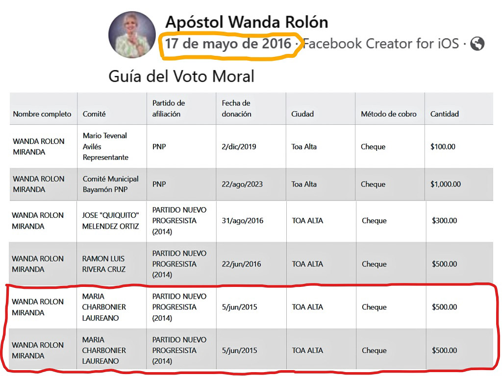 Esto es para el que tenga duda, que Wanda Rolón es una politiquera y una sierva del penepe. 🤑 Aquí esta a quienes les ha invertido dinero para sus campañas políticas, como la de Tata Charbonier y Quiquito Meléndez Casualmente comenzó en las elecciones del 2016, cuando estaban