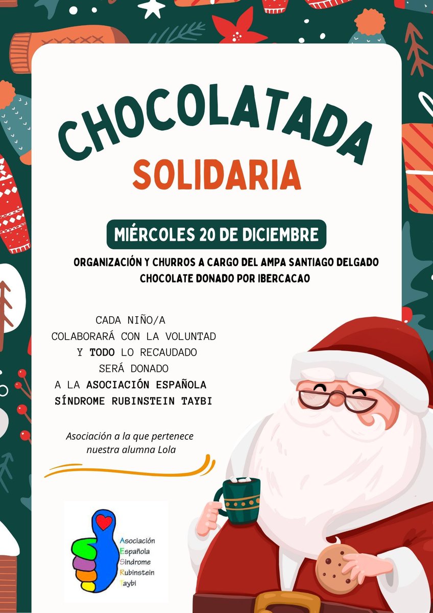 Quintanar de la Orden. Toledo
El 20-12-2023 se celebrará una chocolatada solidaria organizada por la AMPA  Santiago Delgado.
La recaudacion se destinara a la AERST.
Os animamos a pasar un buen rato
#chocolatadadolidaria
#santiagodelgado
#quintanardelaorden
#rubinsteintaybi