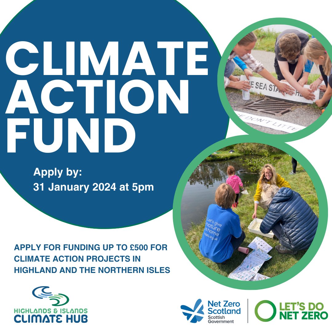 📢Our Community Climate Action Fund is OPEN! 📢 Apply for our fund to kickstart or support community climate projects in Highland, Orkney and Shetland! 💰 Up to £500 📆 Apply by 5pm 31 Jan 2024 🔗 Click the link for full details and how to apply: hiclimatehub.co.uk/climateactionf…