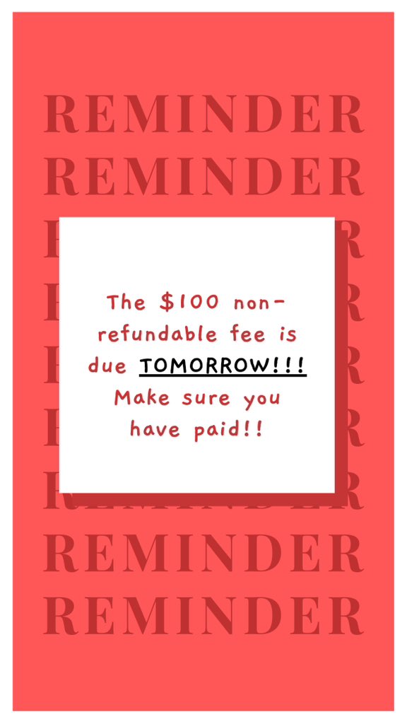 The $100 non-refundable fee is due TOMORROW!!! You can pay in the GMHS website under “Online Payments” or in cash or check in Ms. Poole’s room (1709) to get a receipt. 

Another reminder to keep in mind: The remaining balance (probably $75) will be due January 31st.