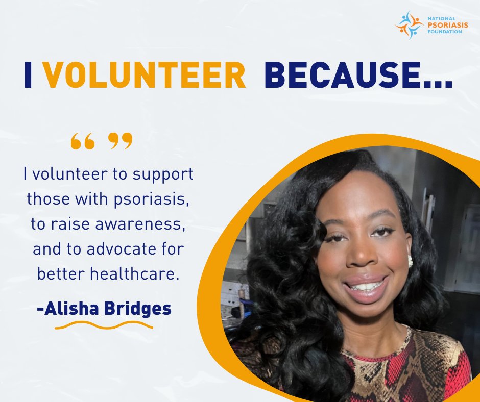 This month we sat down with longtime NPF volunteer, the Psoriatic Ambassador Honoree at our inaugural Atlanta Soiree, an award-winning writer, public speaker, health activist, and comedian, Alisha Bridges to learn why she volunteers with NPF. Read more ➡️ psoriasis.org/volunteer-spot…