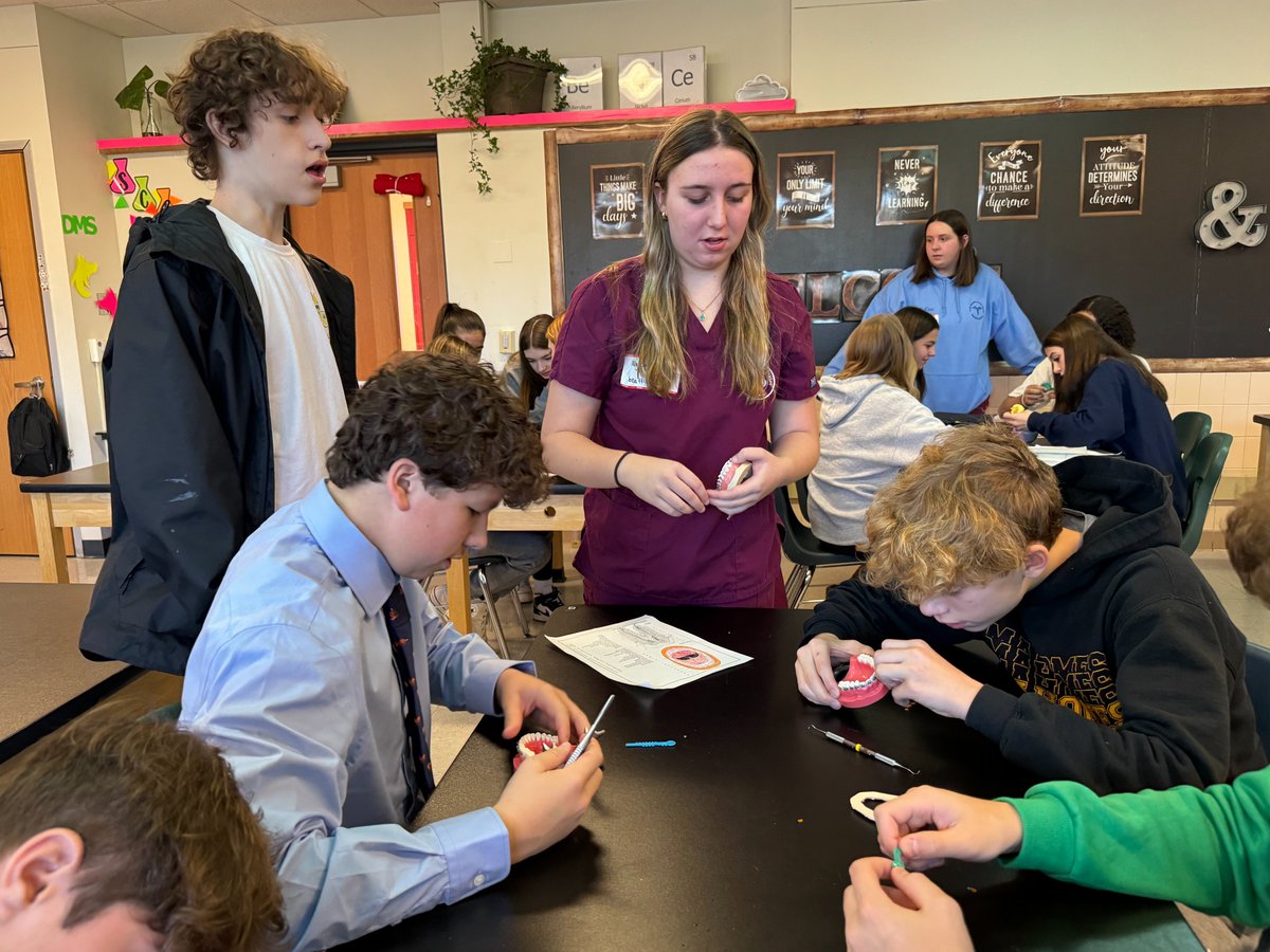 The A.W. Beattie Career Center roadshow visited Dorseyville Middle School today to give eighth-graders a glimpse of its programs and possible careers. Students attended sessions on fields such as carpentry, emergency response technology, sports medicine, and veterinary sciences.