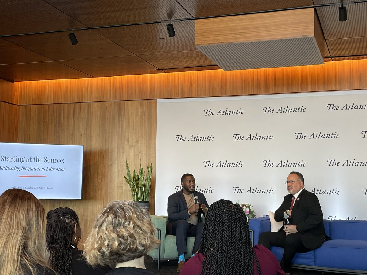 Secretary Miguel Cardona talking about solutions to teacher shortages, including teacher pay and respect. #AtlanticEquity