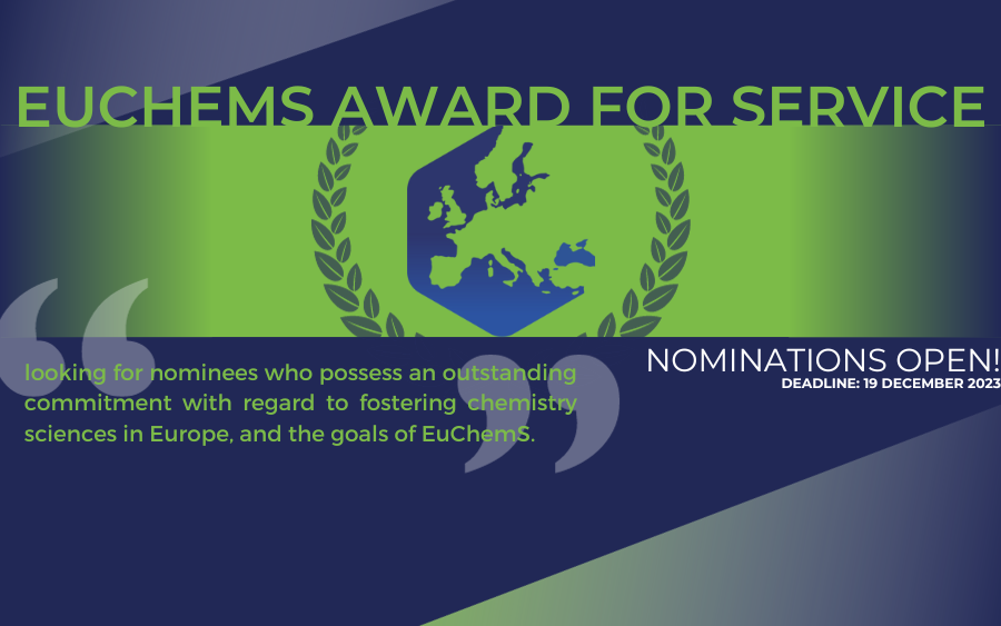 🏆 The EuChemS Award for Service is looking for nominees who possess an outstanding commitment with regard to fostering chemistry sciences in Europe, and the goals of EuChemS.
⏰ Deadline: 19 December, 18:00 CET, 2023

Find the details and apply here euchems.eu/awards/award