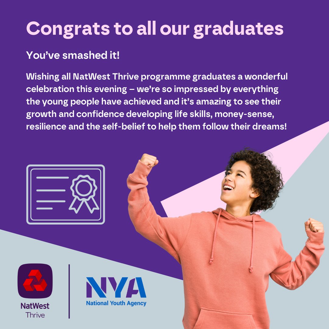 Hats off to our graduates! Young people across the UK celebrate completing the #NatWestThrive with Marcus Rashford programme tonight. NatWest Thrive empowers young people to think beyond their reach, unlock their passions, talents and develop a positive money-mindset. #lifeskills