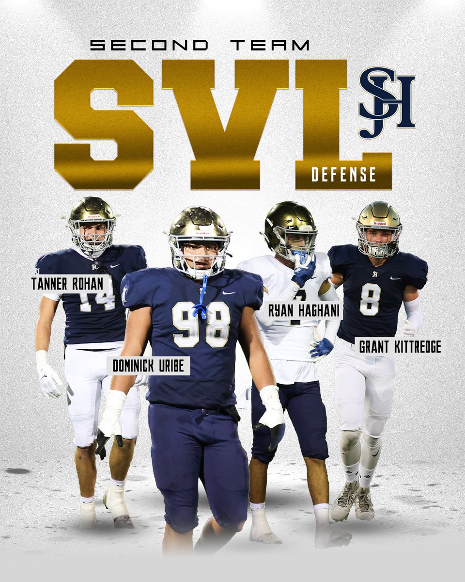 SJH Football (@sjhhsfootball) on Twitter photo 🚨2ND TEAM ALL SVL🚨
🏆Congrats to four more All-League Stallions💥These 4 combined for over 265 tackles, 16 sacks, and 4 INT’s🔥
👉 <a href="/RyanHaghani/">Ryan Haghani</a>
👉 <a href="/grant_kittredge/">Grant Kittredge</a>
👉 Tanner Rohan
👉 Dominick Uribe
#NoBetterPlace🐎
#BuiltAtTheBadlands🏟️ 🚨2ND TEAM ALL SVL🚨
🏆Congrats to four more All-League Stallions💥These 4 combined for over 265 tackles, 16 sacks, and 4 INT’s🔥
👉 <a href="/RyanHaghani/">Ryan Haghani</a>
👉 <a href="/grant_kittredge/">Grant Kittredge</a>
👉 Tanner Rohan
👉 Dominick Uribe
#NoBetterPlace🐎
#BuiltAtTheBadlands🏟️