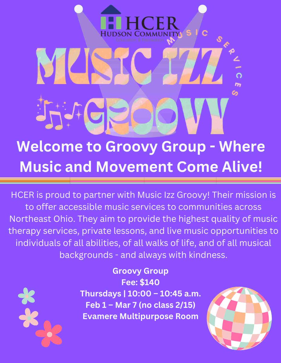 Program Spotlight Music Izz Groovy musicizzgroovy.com Join us! Hudson.k12.oh.us/hcer
