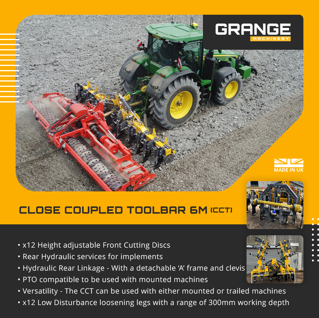 The Grange Close Coupled Toolbar is the perfect solution for lifting compaction out of your fields. Its Full Lift Effect can reduce compaction and provide a better environment for crops to take root. Achieve greater yields with this effective and reliable piece of equipment.