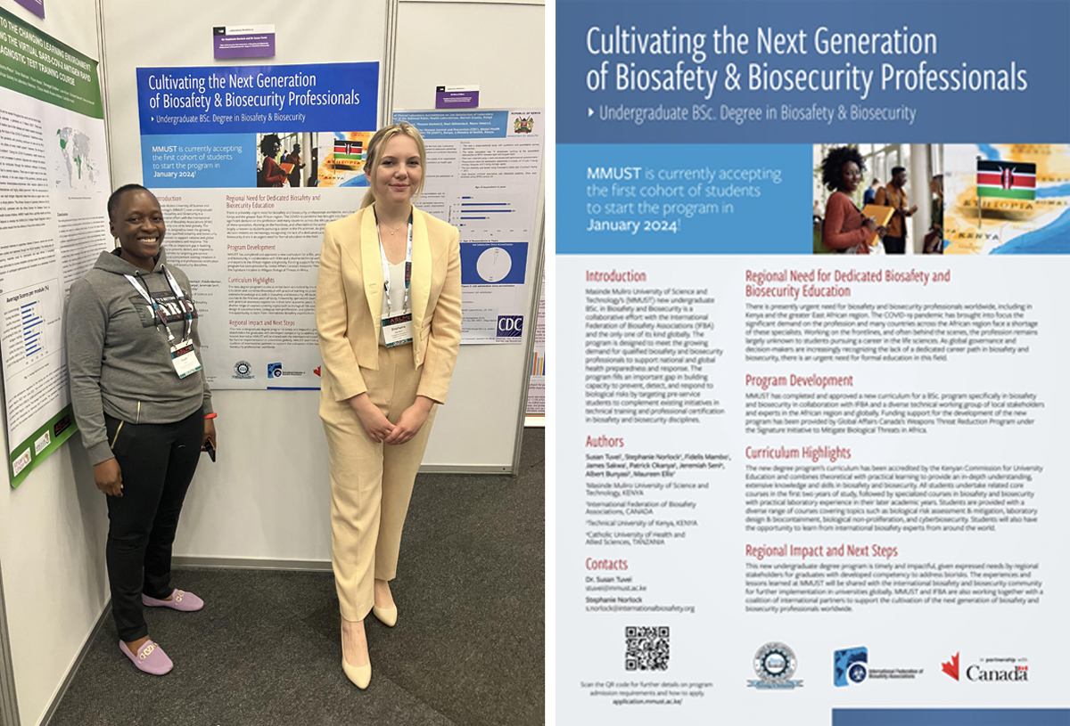 IFBA and MMUST at the ASLM conference in Cape Town presenting the new BSc undergraduate degree program in Biosafety & Biosecurity, with Susan Tuvei, MMUST, Kenya and Stephanie Norlock. internationalbiosafety.org/wp-content/upl…