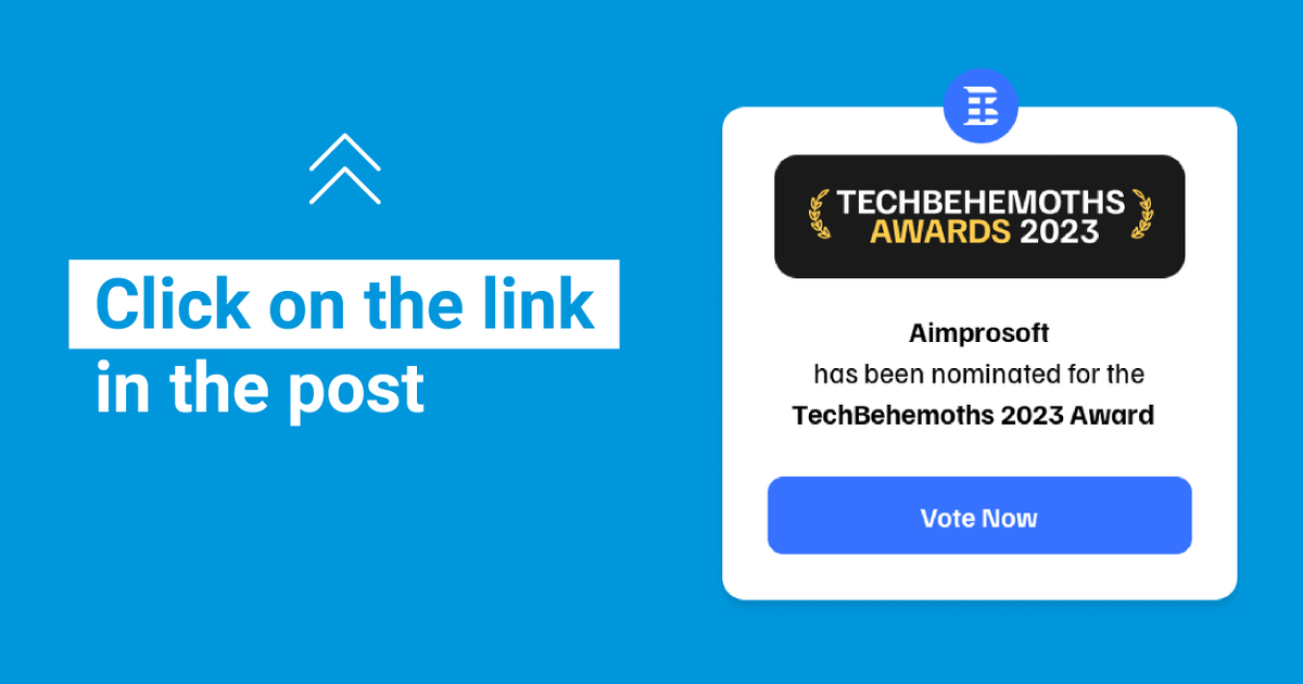 Aimprosoft's tweet photo. 🚨Last call for voting! Help #Aimprosoft get the 2023 Award from @TechBehemoths in the #ReactJS Category.
Vote now 👉 https://t.co/4H1ecn5Vy2
On December 15th, the voting process will stop and draw the lines.
Thank you for being part of our journey to success!
#AimAward https://t.co/FJzkJgpKcw
