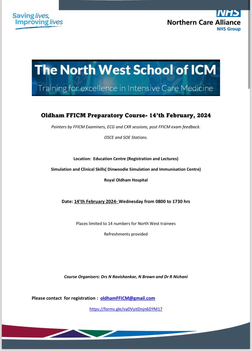 We are again hosting the North West School of ICM FFICM exam preparation day in February next year.