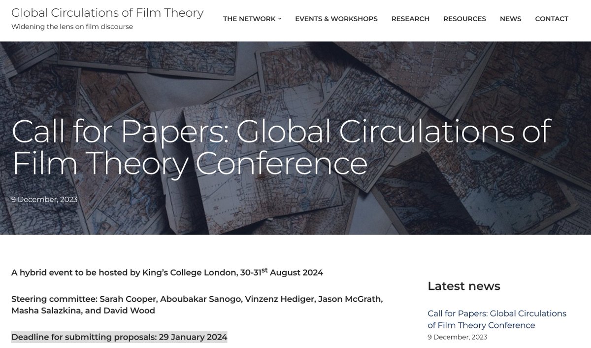 🚨 CALL FOR PAPERS 📷 ‘Global Circulations of Film Theory’ will be taking place 30-31st August 2024. Deadline for submitting proposals: 29 January 2024 More info: globalfilmtheory.net/news/general-n…